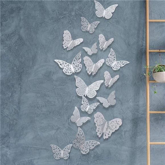 72 Pieces 3D Butterfly Wall Decals Sticker Wall Art Decorations Sticker Silver - Picture 6 of 7